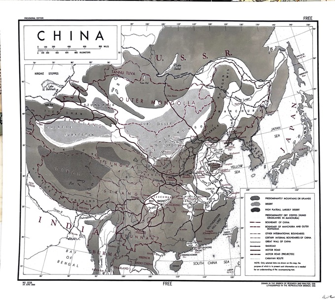 Physical-Political-Transportation Map of China (+ neighboring countries) in 1944