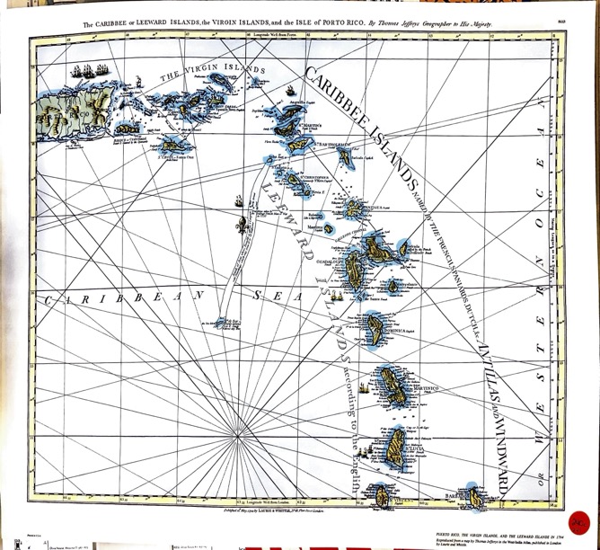 Map of the Caribbee (Caribbean) or Leeward Islands, the Virgin Islands, and the Isle of Porto [Puerto] Rico in 1794