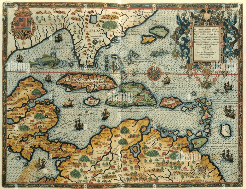 Map of (4c) Mapa de Heyronymi Benzoni, 1594