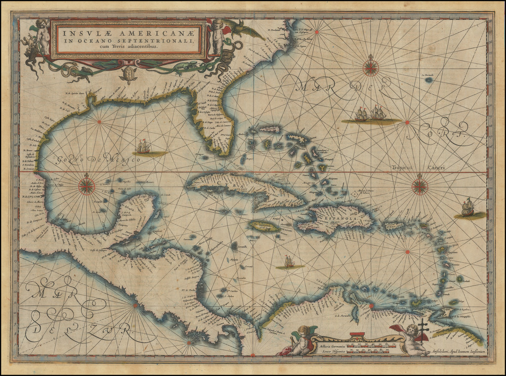 Map of (4ch.) Insulae Americanae in Oceano Septentrionali cum terris adiacentibus, 1638, Willem/
Johannes Blaeu).